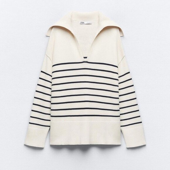 Zara Striped Chunky Collared Sweater - Picture 1 of 10